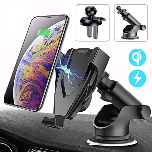 Product Cover Wireless Car Charger Mount, MANCASSY Infrared Induction Auto Clamping Qi Fast Charging Car Mount, Windshield&Dashboard&Air Vent Phone Holder Compatible with iPhone/Xs/Max/XR/X/8/Plus, Samsung S10/S9