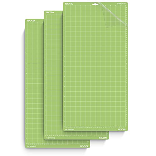 Product Cover Nicapa Cutting Mat for Cricut Explore One/Air/Air 2/Maker (Standardgrip,12x24 inch,3pack) Adhesive&Sticky Non-Slip Flexible Square Gridded Cut Mats Replacement Accessories Set Matts Vinyl Craft