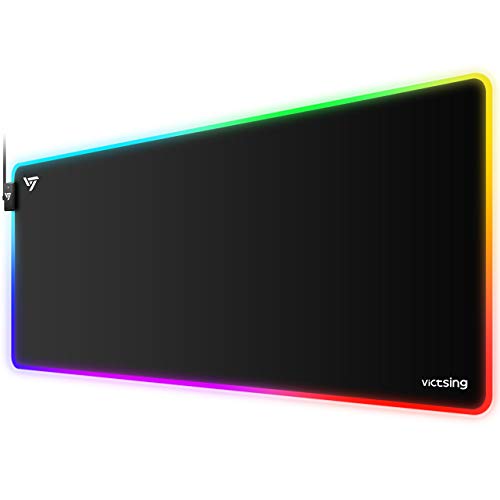 Product Cover VicTsing [30% Larger] RGB Gaming Mouse Pad, 12 Lighting Modes, 31.5×15.75×0.2 In, Large Mouse Pad, Non-Slip Rubber Base, Waterproof Computer Keyboard Mouse Mat Foam Board For Gamer/Esports Pros/Office