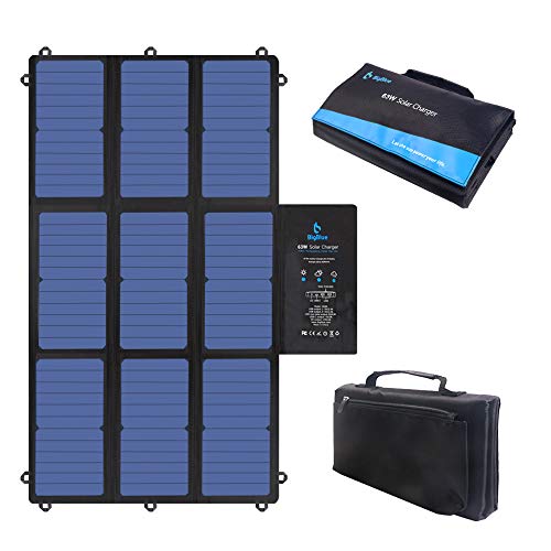 Product Cover BigBlue 63W Foldable Solar Charger Portable SunPower Solar Panel (Dual 5V USB+19V DC Output USB-C Port) for Power Station, Tablet, iPad, iPhone, 12V Boat/RV Battery, GPS, Camera etc.