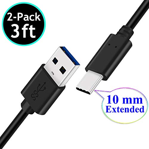 Product Cover UNIDOPRO 2-Pack 3FT 10mm Extended Long Tip USB-C Data Sync Fast Charger Cable Cord (USB 3.0 Male A to Type C 3.1 Male) for BlackView/Doogee/Cat/Ulefone Rugged Phone or Case with Deep Recessed Ports