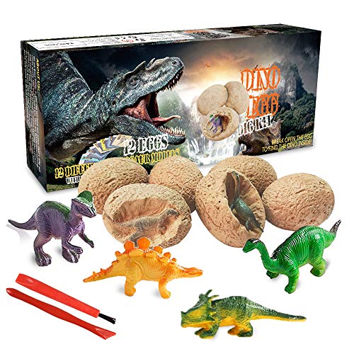 Product Cover Dinosaur Toys, Dino Egg Dig Kit Kids Gifts - Break Open 12 Unique Dinosaur Eggs and Discover 12 Cute Dinosaurs - Easter Archaeology Science STEM Toys Technology Gifts for Boys Girls Toys