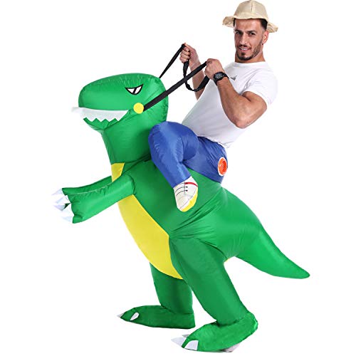 Product Cover Inflatable Dinosaur T-Rex Costume Fancy Dress Halloween Blow up Costumes Adult/Kids (Green Dinosaur Adult(Fit for150-190CM))
