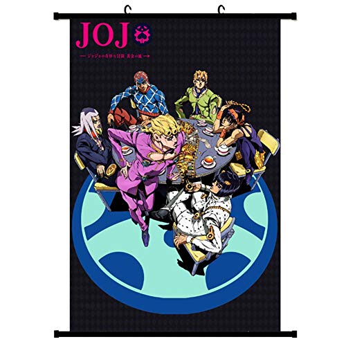 Product Cover Bowinr JoJo's Bizarre Adventure Golden Wind Wall Scroll Poster, Japanese Anime No Fading Art Print Fabric Painting Poster for Home Decor(L-40x60cm Style 01)