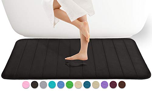 Product Cover Yimobra Memory Foam Bath Mat Large Size 44.1 x 24 Inches, Comfortable, Soft, Super Water Absorption, Machine Wash, Non-Slip, Thick, Easier to Dry for Bathroom Floor Rug, Black