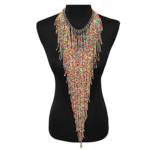 Product Cover Mozhuo Bohemian Long Tassel Bib Necklace for Women Chunky Pendant & Necklaces with Colorfull Beads Choker Collar Chain African Custome Jewelry Party Bridal Gifts
