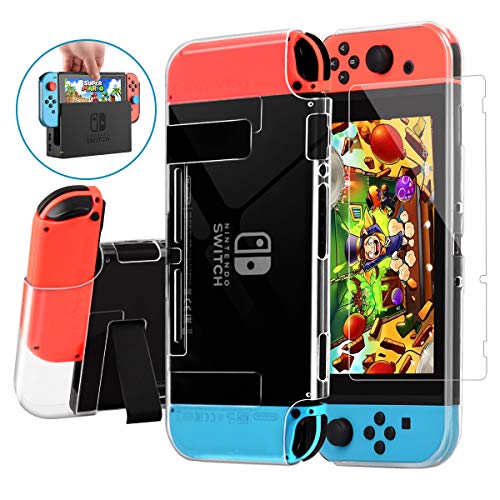 Product Cover Nintendo Switch Case Dockable,AISITIN Clear Protective Case Cover for Nintendo Switch and Joy-Con Controller with a Switch Tempered Glass Screen Protector and Thumb Stick Caps