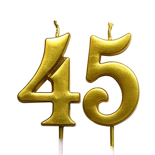 Product Cover MAGJUCHE Gold 45th Birthday Numeral Candle, Number 45 Cake Topper Candles Party Decoration for Women or Men
