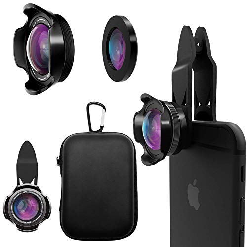 Product Cover Cell Phone Camera Lens Kit - PINREK 4K HD 15X Macro 0.65X Wide Angle Phone Lens Kit with Travel Case, Compatible with iPhone X/XS/XR/8/7 Plus Samsung Pixel