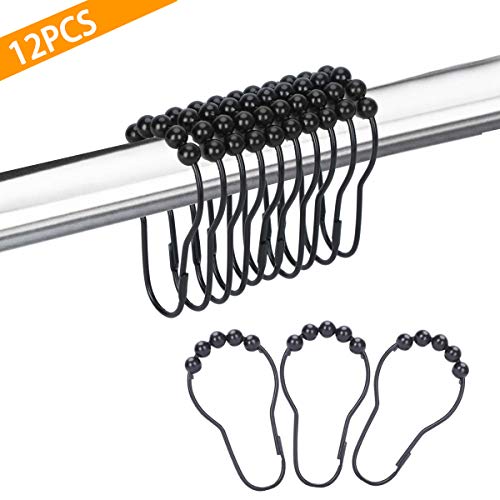Product Cover Life Master 12PCS Shower Curtain Hooks Rings, Stainless Steel Metal Rust-Resistant Shower Curtain Rings for Bathroom Shower Rods Curtains - Polished Matte Black