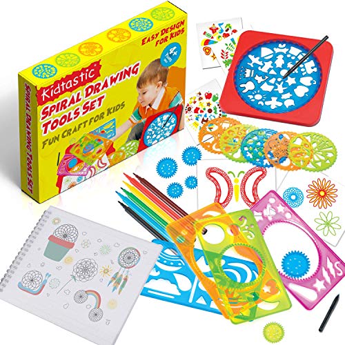 Product Cover Kidtastic Spiral Drawing Kit for Kids Ages 3 and Up - Design-Your-own Creativity Set, Colorful Pens & Stencil Pattern Artworks with A4 Paper Sketch Pad