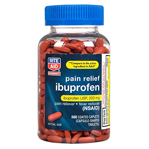 Product Cover Rite Aid Pharmacy Ibuprofen 200 mg - 500 Coated Brown Caplets - Pain Reliever and Fever Reducer - Migraine Relief - Back Pain Relief - Arthritis Pain Relief Pills - Pain Killer