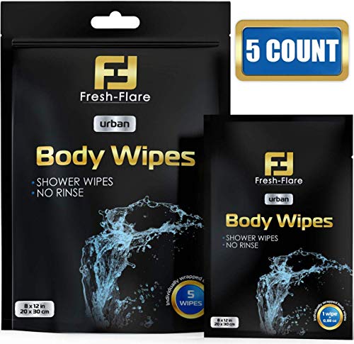 Product Cover Body Wipes for Adults Men Women - Shower Wipes Biodegradable - Travel Wipes - Bathing Wipes Unscented - Body Wipe Large - Cleansing Wipes Big Size - Hand Wipes Individually Wrapped - 1 Pack / 5 Pcs
