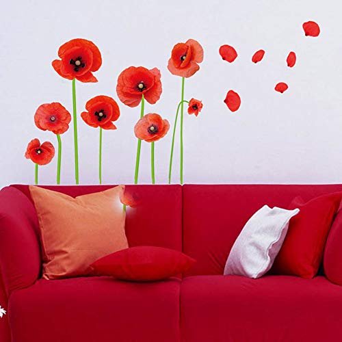 Product Cover Esmee DIY Red Poppies Beautiful Flowers Vines Stick Wall Decals, Living Room Bedroom Children Room Nursery