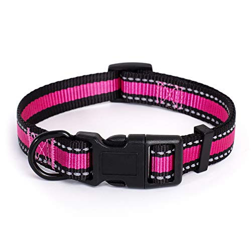 Product Cover Mile High Life Dog Collar | Reflective 3M Stripe with Nylon Band (Pink/Black, Small Neck 11