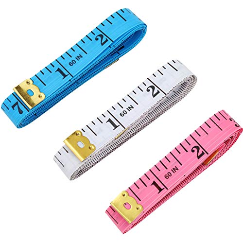 Product Cover Measuring Tape, Tape Measure for Body 3 Pack Double Scale Measurement Tape for Sewing, Body, Tailor 60 Inch/ 150 cm, White, Blue and Pink