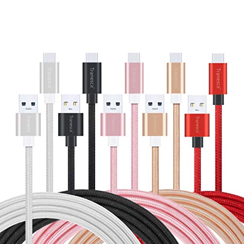 Product Cover USB Type C Cable, 5 Pack 6ft Tranesca Fast USB Type C Phone Charger Cord for Samsung Galaxy S10 S10+ S9 S8 Plus Note 9 8, LG V20 G5 G6 V30, HTC, Google Pixel 3a XL, Moto X4/Z2,and More