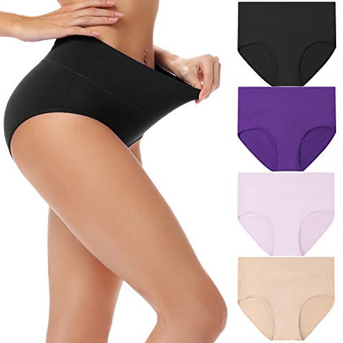 Product Cover cassney Womens Underwear High Waist C Section Panties Womens Cotton High Waist Full Coverage Brief Panty (Multicoloured-4 Pack, Medium)