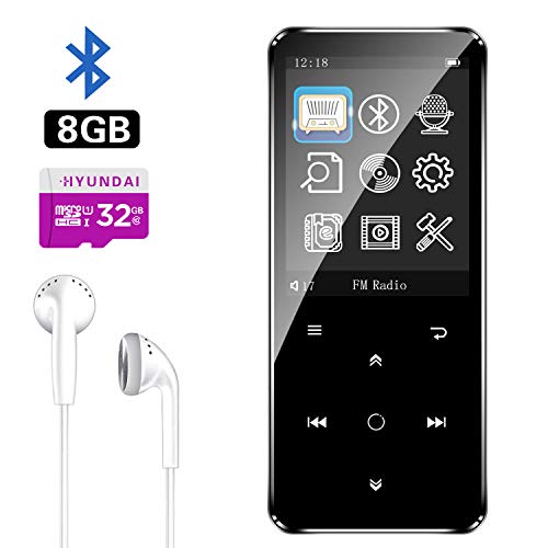 Product Cover MP3 Player with Bluetooth, BENGJIE 8GB Portable Mp3 Player with FM Radio with Headphones,HiFi Metal Audio Player with Voice Recorder,Touch Button Music Player with 32GB SD Card, 2.4 Inch,Sliver