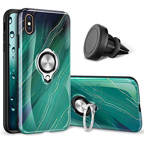 Product Cover eSamcore iPhone Xs Max Case - Luxury Marble Ring Holder Cases + Vent Car Phone Mount for Apple iPhone Xs Max 6.5 Inch [Emerald Green]