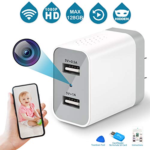 Product Cover Spy Camera Wireless Hidden, 2020 Upgraded Version WiFi Camera 1080P HD Hidden Camera Wall Charger Nanny Cam with Remote Viewing & Motion Detection for Home, Office, Store - White