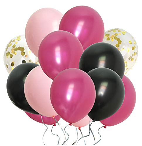 Product Cover Hot Pink Balloons Assorted Black Gold Pink Party Decorations for Bachelorette Bridal Baby Shower Women Birthday (Latex Pink + Gold Confetti)