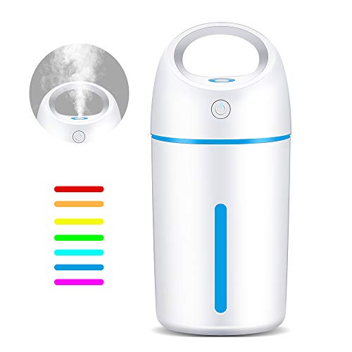 Product Cover Villsure Portable Mini USB Humidifier, Cool Mist Humidifier for Car Travel Office Desk Bedroom, 280ml Small Humidifier with Whisper-Quiet Operation, Automatic Shut-Off and Night Light Function