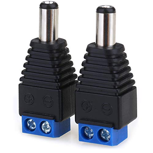 Product Cover 2PCS 12V 5.5mm x 2.1mm DC Power Connector Adapter, JEEUE 12/24V Male Power Jack Socket for Led Strip CCTV Security Camera Cable Wire Ends Plug Barrel