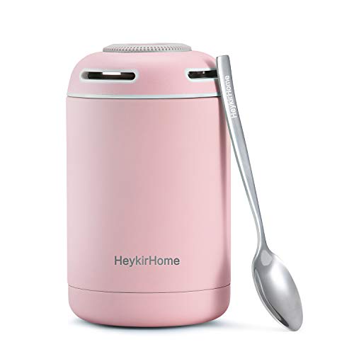 Product Cover HeyKirHome Lunch Food Jar 16 oz,Vacuum Insulated Stainless Steel Lunch Thermos with Spoon for KIDS and Adults- Pink