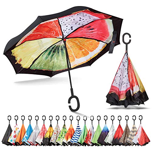 Product Cover Sharpty Inverted Umbrella, Umbrella Windproof, Reverse Umbrella, Umbrellas for Women with UV Protection, Upside Down Umbrella with C-Shaped Handle (Fruits)