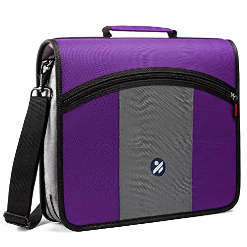 Product Cover Round Ring 3-Inch Zipper Binder, Designed with Expanding Files and Handle, Shoulder Strap Included, Purple