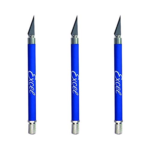 Product Cover Excel Blades Grip Hobby Knife, K18 with Safety Cap, Blue, American Made Light Duty Xacto Craft Knife (3 Pack)
