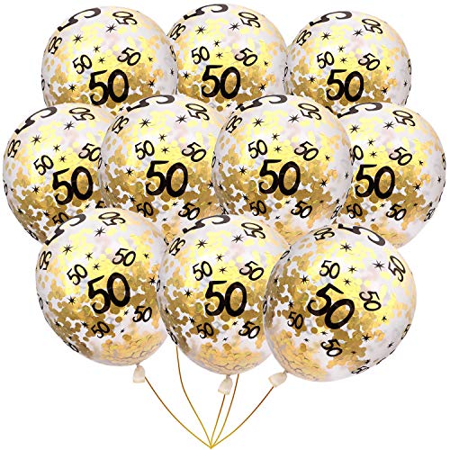 Product Cover BudiCool 50th Birthday Decorations 12 Inches Gold Confetti Balloons for Happy Birthday Party Supplies 50th Anniversary Decorations(Pack of 16)