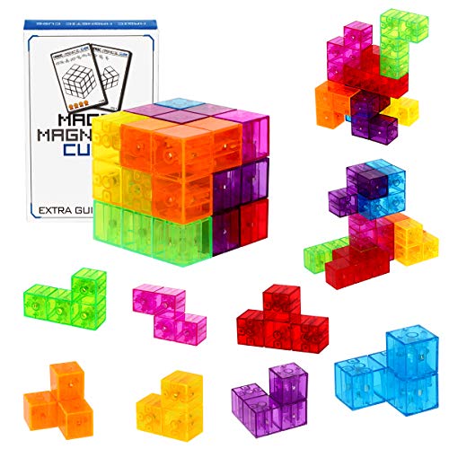 Product Cover Magnetic Building Blocks Magic Magnetic 3D Puzzle Cubes, Set of 7 Multi Shapes Magnetic Blocks with 54 Guide Cards, Intelligence Developing and Stress Relief Fidget Toys