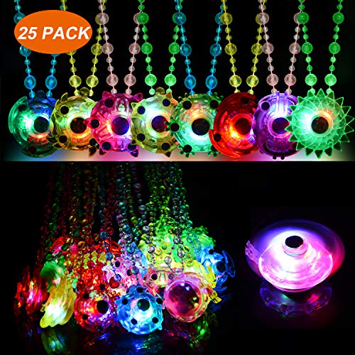 Product Cover Mikulala Birthday Party Favors for Kids Prizes Box Toys for Classroom 25 Pack Glow in The Dark Party Supplies Stress Relief Anxiety LED Fidget Light Up Necklaces Toys Bulk Boys Girls