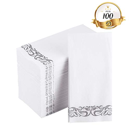 Product Cover 100 PACK Disposable Guest Towels, Soft and Absorbent Linen-Feel Paper Hand Towels, Durable Decorative Bathroom Hand Napkins Good for Kitchen, Parties, Weddings, Thanksgiving Day and Christmas