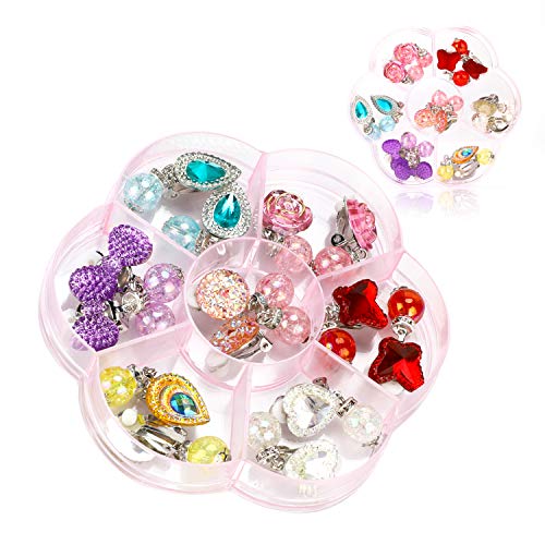 Product Cover Hifot 7 Pairs Clip on Earrings Girls, No Pierced Design Earrings Dress up Pretend Princess Play Jewelry Accessories for Kids