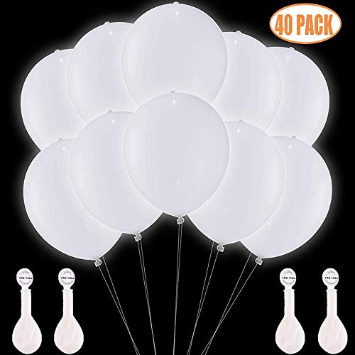 Product Cover TECHSHARE LED Light Up Balloons White 40 Pack, Glow in The Dark Balloons for Wedding Birthday Party Supplies Decorations - Can be Filled with Helium, Air