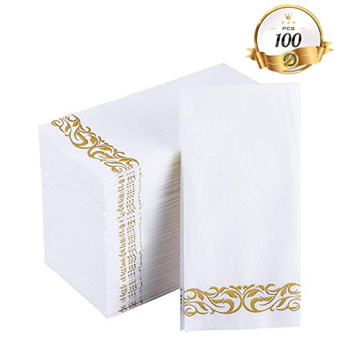Product Cover 100 PACK Disposable Hand Towels, Decorative Bathroom Napkins, Soft and Absorbent Linen-Feel Paper Guest Towels for Kitchen, Parties, Weddings, Thanksgiving, Christmas Party
