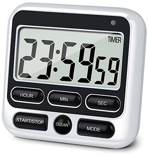Product Cover KTKUDY Digital Kitchen Timer with Mute/Loud Alarm Switch ON/OFF Switch, 12 Hour Clock & Alarm, Memory Function Count Up & Count Down for Kids Teachers Cooking, Large LCD Display, Strong Magnet (1)