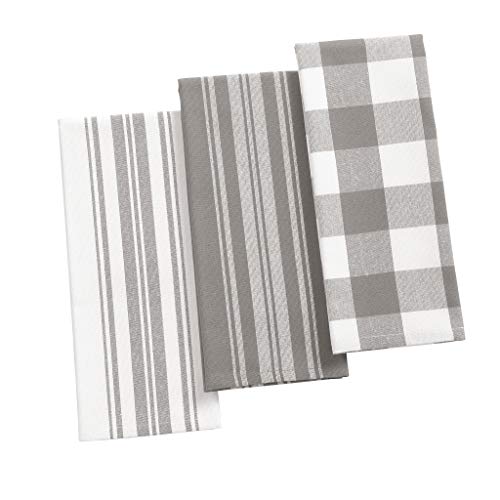 Product Cover Elrene Home Fashions Farmhouse Living Stripe and Check Kitchen Towels, Set of 3, 17