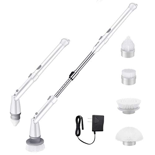 Product Cover Homitt Electric Spin Scrubber Cordless Shower Scrubber, 360 Power Scrubber, Tub and Tile Scrubber with 4 Replaceable Scrubber Brush Heads, 1 Extension Arm for Cleaning Bathroom, Floor, Wall, Kitchen