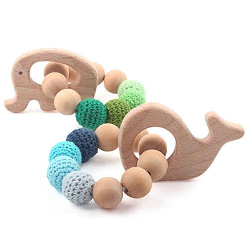 Product Cover Baby Wooden Teethers Organic Teething Bracelet Elephant Whale Shaped Chewable Montessori Toy Shower Gift