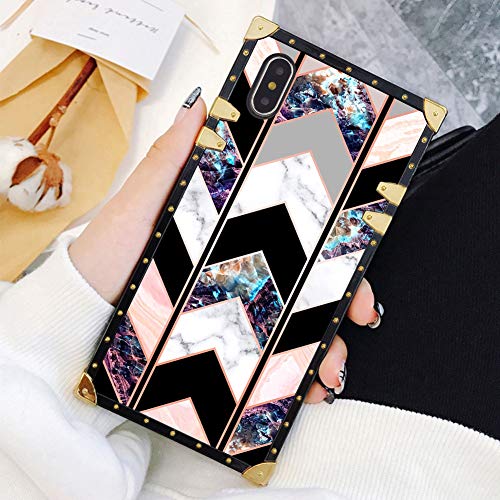 Product Cover Square Case Compatible iPhone Xs iPhone X Case Shiny Rose Gold Wave Geometric Marble Luxury Elegant Soft TPU Shockproof Protective Metal Decoration Corner Back Cover iPhone XS/X/10 Case 5.8 Inch