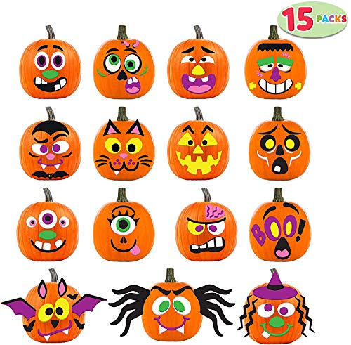 Product Cover JOYIN 15 Packs Pumpkin Decorating Foam Stickers in 15 Designs Halloween Party Supplies Trick or Treat Party Favors