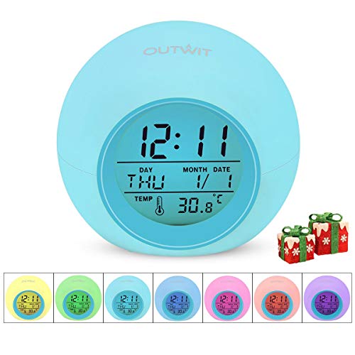 Product Cover OUTWIT Kids Alarm Clock【2020 Version】, Wake Up Digital Clock for Boys Girls, 7 Colors Changing Light Bedside Clock for Children's Bedroom, with Indoor Temperature Touch Control Snoozing Christmas Gift