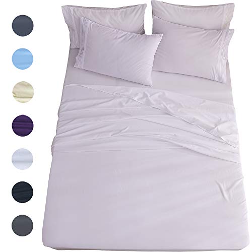 Product Cover Shilucheng Queen Size 6-Piece Bed Sheets Set Microfiber 1800 Thread Count Percale 16 Inch Deep Pockets Super Soft and Comforterble Wrinkle Fade and Hypoallergenic(Queen, White)