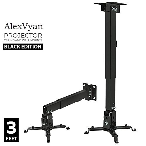 Product Cover AlexVyan Certified Imported Heavy Duty 3 Feet Foot (24 inch to 36 inch) Adjustable Projector Ceiling and Wall Mount Kit Bracket Stand with Tilt Option (Weight Capacity - 15kgs)