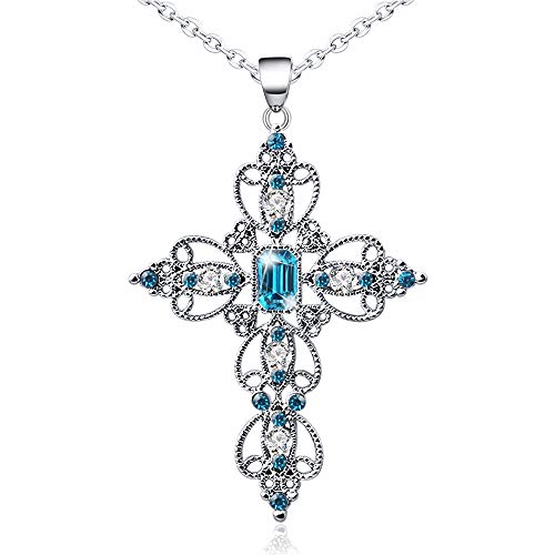 Product Cover Silver Cross Faith Pendant Necklace Crystal Heart Christian Religous Jewelry for women Girls Stainless Steel Chain 18