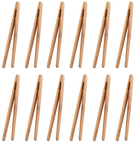 Product Cover Lawei 12 pack Toast Tongs - 7 inch Bamboo Tongs for Toast, Bread, Fruit and Pickles
